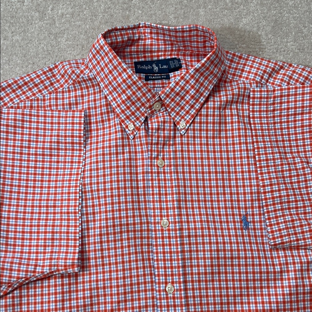 Ralph Lauren Mens Shirt XL Orange Checkered Button Down‎ Classic Fit